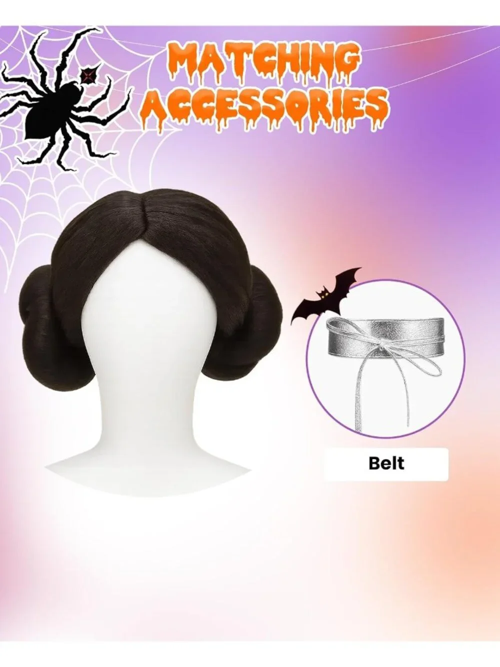 Women's Black Bun Cosplay Convenient Set Include Adjustable Wig Cap Headpiece